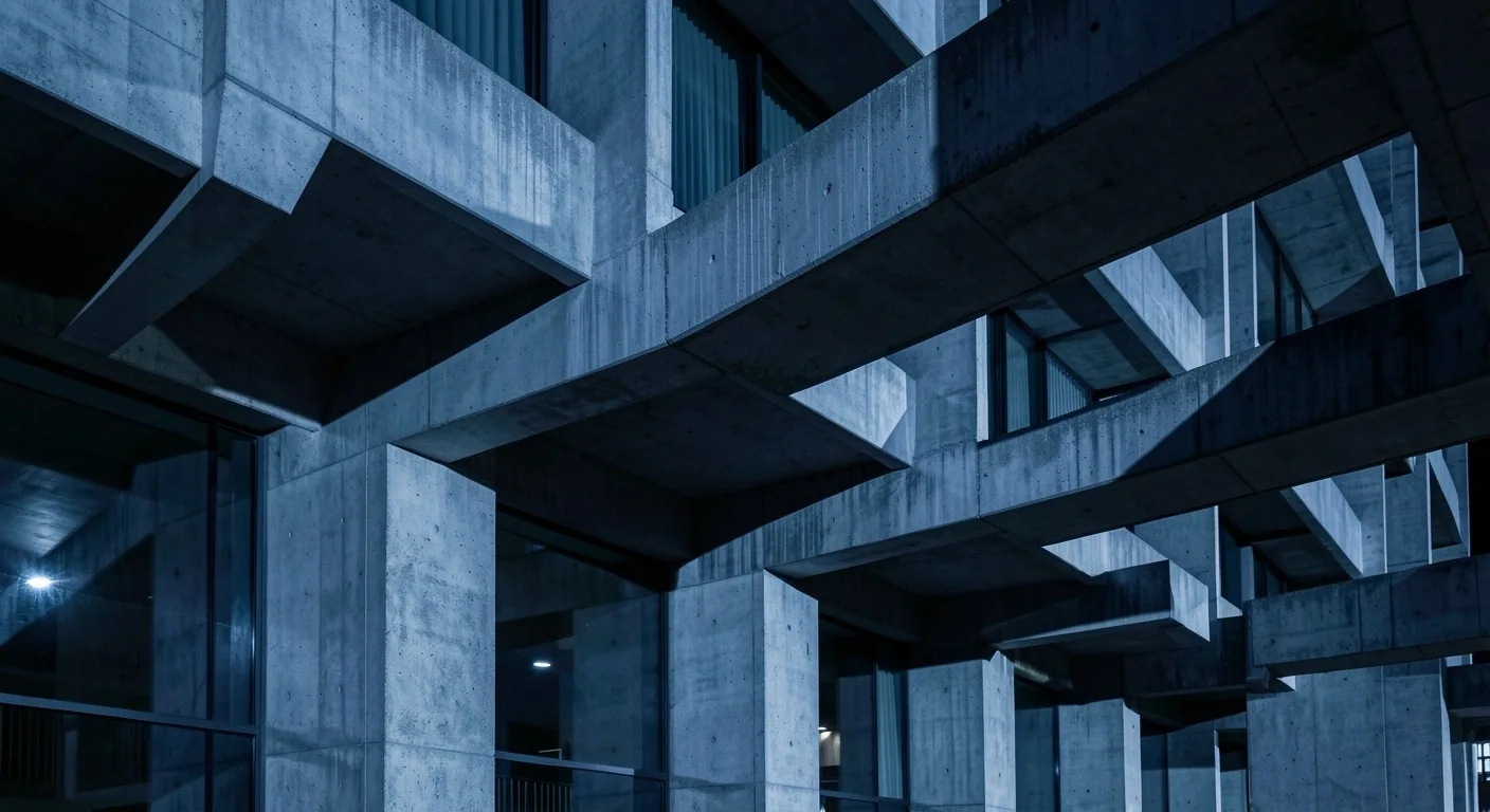 Torre de arquitectura brutalista de noche